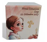 oggettando, Tirelire en faux cuir blanc communion crucifié, petit prince, bonbonnières, communion, confirmation, cadeaux utiles, origine, econ PERSONALIS, (enfant avec crucifix Pers., 10 x 11)