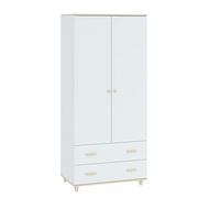 Oggi Mel Armoire de Rangement à Double Porte avec 2 Larges tiroirs coulissants pour Le Salon et l'entrée en Panneaux stratifiés Blanc et Acacia 50 x 80 x 180 cm.
