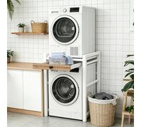 Ogimeka Étagère pour machine à laver, sèche-linge, armoire avec tiroir extensible, pour salle de bain, balcon, capacité de charge 350 kg, 75 x 65 x 104 cm (blanc B)
