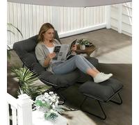 Ogimeka Fauteuil à bascule rembourré, avec tabouret, capacité de charge jusqu'à 150 kg, pour jardin, cour, salon et chambre à coucher, fauteuil balançoire confortable, pour lire et se détendre, gris