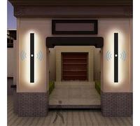 OGLFGLNY LED Lampe Murale extérieure avec Un capteur de Mouvement Lumière IP65 Appliques de Mur Noir imperméables en métal Éclairage Mural extérieur Long à l'extérieur pour la Vie de Jardin, Lumière
