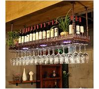 OGLFGLNY Porte-Bouteille de vin Vintage en métal avec néon-lumières suspendues à vin et Porte-vin en Verre pour Bars Restaurants et Cuisines