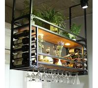 OGLFGLNY Présentant du Plafond en métal Hanging Wine Bottle Bottle avec étagère en Verre Bas de vin Vintage pour barreau de Bar Café