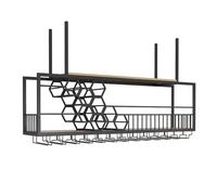 OGLFGLNY Rack de vin de Plafond Suspendu Industriel avec Une Conception de Plate-Forme Flottante de Grande capacité pour Les Bouteilles de vin et Les Verres parfaites pour Le Rangement du vin/vaisse