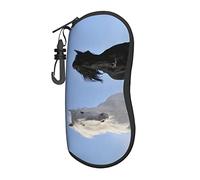 OGNOT Étui à lunettes souple avec fermeture éclair et crochet Motif chevaux Noir/blanc