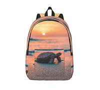 OGNOT Grand sac à dos pour ordinateur portable, école, sac à dos de voyage, motif note de musique dorée avec étoiles brillantes tombées, Tortue de mer coucher de soleil, Small
