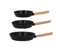 OGO LIVING - Set de 3 poeles ector noir en aluminium 20/24/ 28cm avec poignée bois - 6014153
