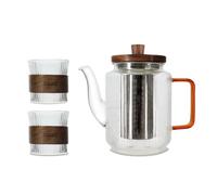 OGO Living Théière Karl 550 ml en verre Borosilicate Anse Ambre avec 2