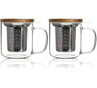 OGO LIVING - tisanière gustave 300ml - 7912103 - Idéal pour le thé, la tisane, les infusions et le rooibos - mug à thé en verre et couvercle en bois d'acacia (Lot de 2)