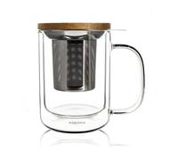 OGO LIVING - tisanière gustave 350ml - 7912004 - Idéal pour le thé, la tisane, les infusions et le rooibos - mug à thé en verre et couvercle en bois d'acacia