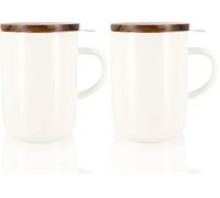 OGO LIVING - tisanière Juliet 475 ml - Idéale pour le thé et la tisane - Mug à thé en grès et couvercle en bois d’acacia - blanc - 7912019 (Lot de 2)