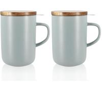 OGO LIVING - tisanière Juliet 475 ml - Idéale pour le thé et la tisane - Mug à thé en grès et couvercle en bois d’acacia - perle - 7912014 (Lot de 2)
