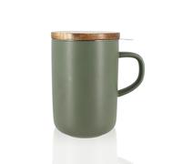 OGO Living – Tisanière Juliet 475 ml – Mug en grès, couvercle en acacia – Vert amande