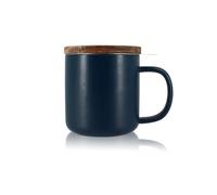 OGO LIVING - Tisanière Juliet Bleue 300ml - Idéale pour le thé et la tisane - Mug à thé en grès et couvercle en bois d'acacia