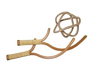 OGO Sport Schildkröt Jabbit Classic Set, 2 Poignées Jabbit en Bois de Hêtre, 1 Balle de Maille en Corde Nouée (Ø 15 cm)