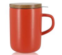 OGO LIVING - tisanière Juliet 475 ml - Idéale pour le thé et la tisane - Mug à thé en grès et couvercle en bois d’acacia - rouge paprika - 7912032