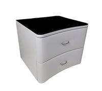 OGOODLE Table de chevet carrée moderne et minimaliste en cuir avec casier créatif pour chambre à coucher, meuble de rangement en verre, table de chevet pour chambre à coucher, tables d'appoint (gris)