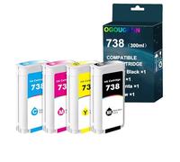 OGOUGUAN CAIDI 738 300ml Cartouche d’Encre Compatible CP 738 Encre 676M6A 676M7A 676M8A 498N8A Jet d’Encre Couleur Haut de Gamme DesignJet T950 T850 Imprimante (Nior Cyan Magenta Jaune)
