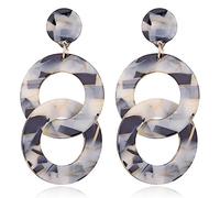 Ogquaton Boucles d'oreilles pendantes à long cercle de bijoux de résine acrylique de double cercle, gris Rentable