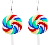 Ogquaton Boucles d'oreilles pendantes de bonbons colorés en forme de sucette arc-en-ciel pour femme Boucles d'oreilles à breloques, bleu rouge Nouveauté