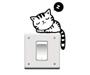 Ogquaton Chat mignon sieste interrupteur de lumière pour animaux de compagnie sticker mural autocollant en vinyle noir pratique et utile
