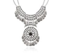 Ogquaton Collier bohème ethnique vintage double chaîne fleur plastron bijoux - Argent