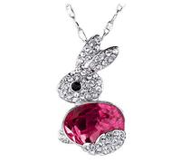 Ogquaton Collier pour les femmes, lapin mode élégant collier pendentif en cristal strass femme collier de chaîne Rose rouge élégant et populaire