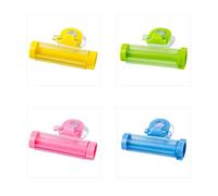 Ogquaton Distributeur de dentifrice pour rouleau de presse-dentifrice, 4 compartiments, en Plastique, Bleu, Orange, Montage à ventouse, Réutilisable, Accessoire de salle de bain