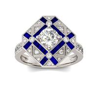 Ogquaton Femmes Bohême Cristal Bleu Strass Anneau Bague Empilable Classique Style Romantique 4 Élégant et Populaire