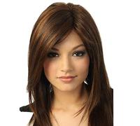 Ogquaton Femmes Brun Foncé Longue Ligne droite Partielle Bangs Perruque Complète Résistant À La Chaleur Partie de Cheveux - Brun Foncé Haute Qualité