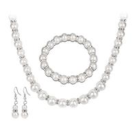 Ogquaton Parures de bijoux Collier de fausses perles avec strass Dangle Earring Bracelet Set New Released