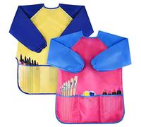 Ogquaton Tablier de jeu imperméable avec 3 poches spacieuses pour enfants, enfants de première qualité, peinture imperméable - Peindre, se nourrir de sa blouse - Age 5-8 ans, Rose rouge