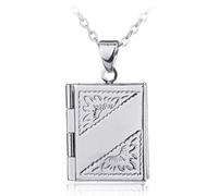 Ogquaton Unisexe livre rectangle photo médaillon carré boîte pendentif chaîne collier bijoux créatif et utile