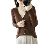 Ograx Las Cardiga WOME Cardigas Autum Witer Sigle Breasted Kitwears Log Sleeve Warm Kit Cardiga Fashio Sprig Casual Sweater, Dark Brown, M (48-55) kg