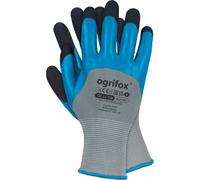 Ogrifox OX-BLUTON 11.158 Gants de protection en latex, gants de travail, gants de jardinage Gris/bleu/noir, taille 7, 120 paires