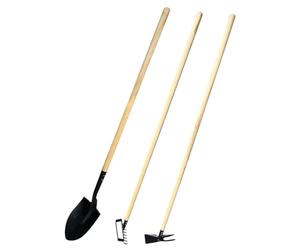 OGROD Lot 3 outils jardin Pelle bêche + râteau + serfouette panne-fourche | Un ensemble polyvalent pour retourner la terre, désherber, ameublir le sol et entretenir massifs, potager et plantations.