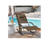 SoBuy OGS28-BR Chaise Longue Transat de Jardin Bascule avec Appui-Tête Réglable, Pochette de Rangement et Repose-Pieds, Confort Ergonomique, pour Extérieur, Balcon, Plage Marron