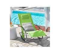OGS28-GR Chaise Longue Transat de Jardin Bascule avec Appui-Tête Réglable, Pochette de Rangement et Repose-Pieds, Confort Ergonomique, pour