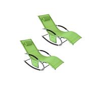 SoBuy Lot de 2 Chaises Longues Transat Pliable Jardin Fer - Bain de Soleil Ergonomique à Bascule Relax - Fauteuil Extérieur Confortable Plage pour Terrasse Balcon Camping, Vert, OGS28-GRx2