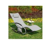 OGS28-HG Chaise Longue Transat de Jardin Bascule avec Appui-Tête Réglable, Pochette de Rangement et Repose-Pieds, Confort Ergonomique, pour