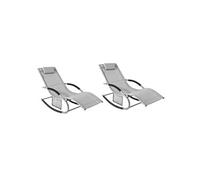 OGS28-HGx2 Lot de 2 Chaises Longues Transat de Jardin Bascule avec Appui-Tête Réglable, Pochette de Rangement et Repose-Pieds, Confort Ergonomique,