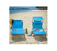 OGS35-Bx2 Lot de 2 Chaises Longues Pliables et Réglables, Transat de Jardin avec Appui-Tête et Pochette, Bain de Soleil, Transat Relaxation