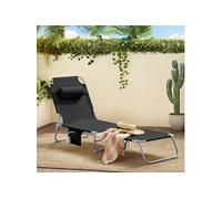OGS35-SCH Chaise Longue Pliable et Réglable, Transat de Jardin avec Appui-Tête et Pochette, Bain de Soleil, Transat Relaxation Ergonomique, pour
