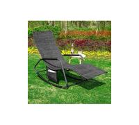 SoBuy OGS47-MS Fauteuil à Bascule Adulte, Transat Relaxation Ergonomique avec Pochette Latérale, Chaise Longue, Bain de Soleil, Rocking Chair, Charge 120 kg, Pour Jardin, Terrasse, Salon Noir