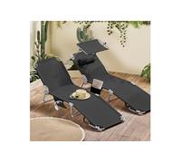 SoBuy OGS48-SCHx2 Lot de 2 Chaise Longue Pliable avec Pare-Soleil Réglable - Transat Jardin, 198 x 63 x 65 cm, 4 Positions Inclinables, 150kg Max - Pour Piscine, Jardin, Terrasse et Camping - Noir Noi