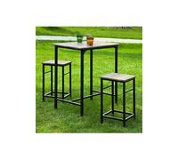 SoBuy OGT10-N Set de 1 Table + 2 Tabourets avec repose-pieds Table haute cuisine Bois G