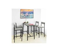 SoBuy OGT14-HG Set de Table Haute + 4 Chaises de Bar Ensemble Table de Bar + 4 Tabourets Gris G