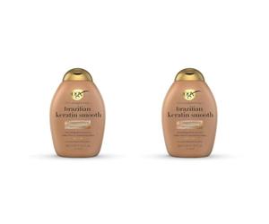 OGX - Après-Shampooing Kératine Lissage Brésilien (flacon de 385 ml) - Soin capillaire lissant à la kératine pour des cheveux brillants - Après-shampoing sans sulfate et sans parabène (Lot de 2)