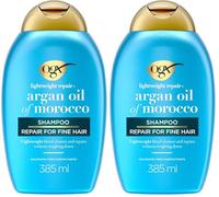 OGX Shampooing Weightless Hydration + Argan Oil of Morocco (bouteille de 385 ml) - Shampoing léger pour ne pas alourdir les cheveux - Soin cheveux hydratant sans sulfate (Lot de 2)