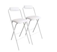 OGYJMSFN Tabourets Bar 2 Pack Folding Bar Stools Portable Height Adjustable Non Slip Pads Padded Backrest Leather Finish(White2pcs,70cm/27.5in)